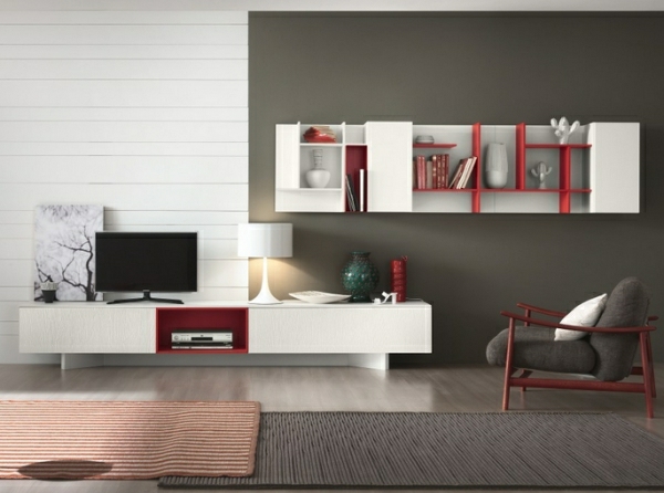 meuble tv salon blanc rouge