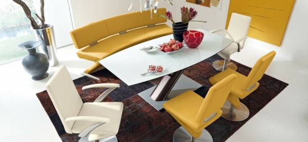 meubles cuir jaune salle à manger moderne