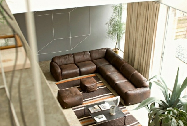 meubles salon cuir marroon