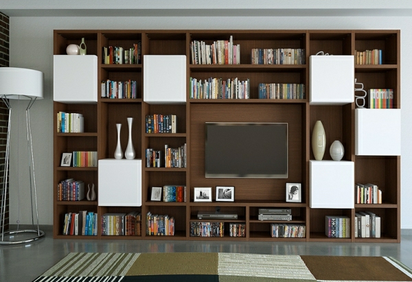 meubles télé bois bibliothèque moderne