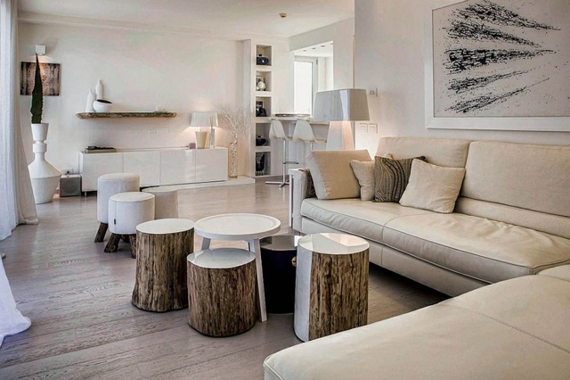 meubles tronc arbre scie tabouret table cafe interieur blanc design art