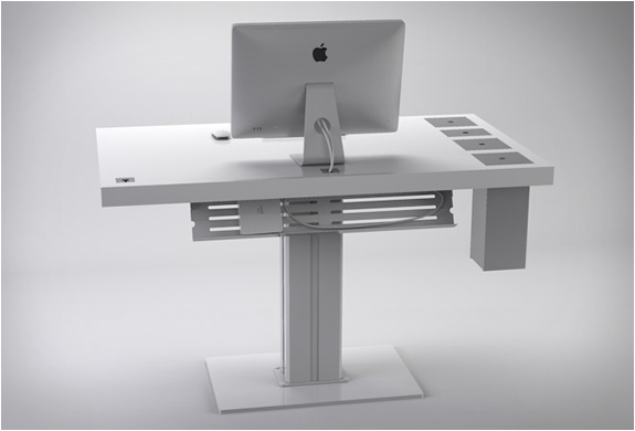 milk desk bureau design ecran blanc cable