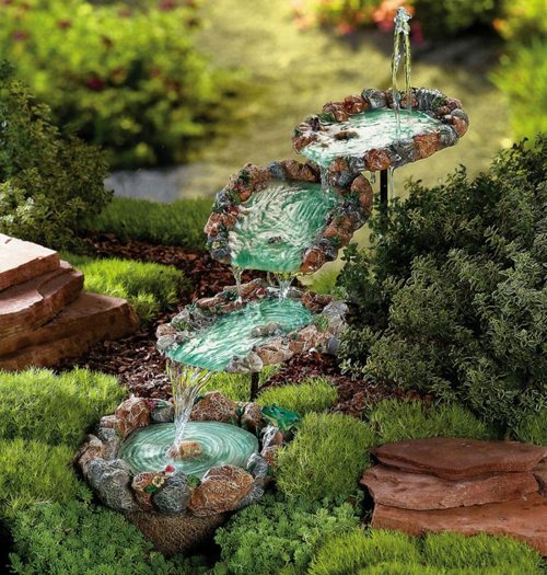mini fontaine jardin ceramique turquoise cascade