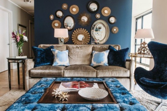 miroir collection cadre rond interieur design tapis bleu