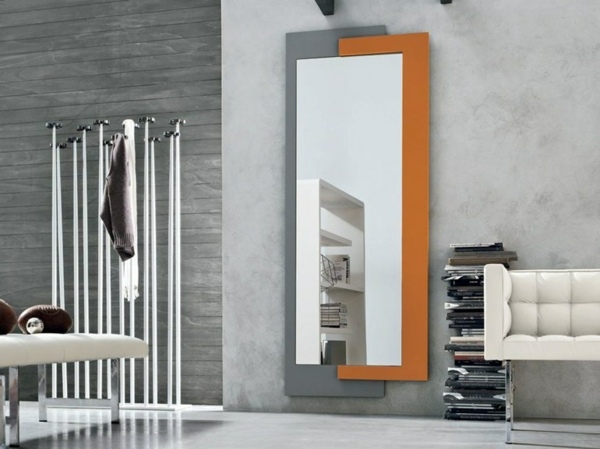 miroir rectangulaire design orange gris