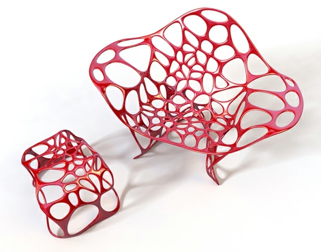 mobilier jardin chaise tabouret rouges
