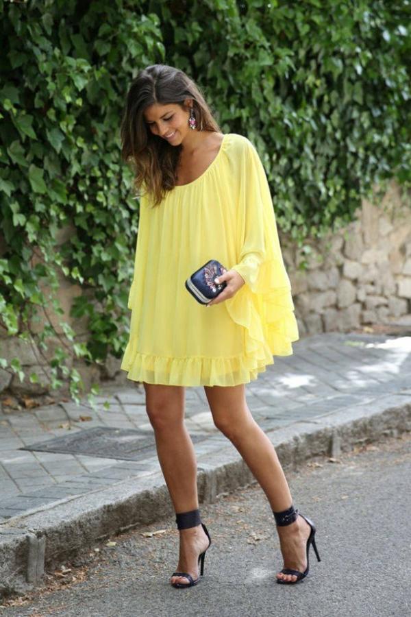 mode femme tunique jaune tulle libre