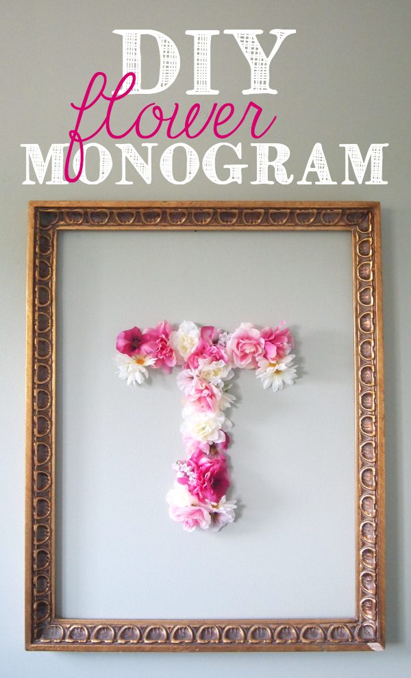 monogramme fleurs artificielles cadre t lettre diy