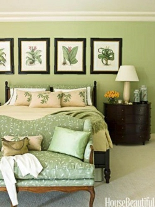 mur canapé vert chambre printanière
