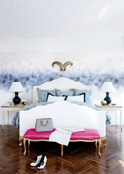 mur peint aquarelle couleur blue chambre feminine