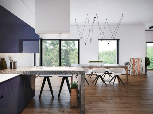 appartement design  cuisine avec la salle à manger avec des chaises blanche lumière