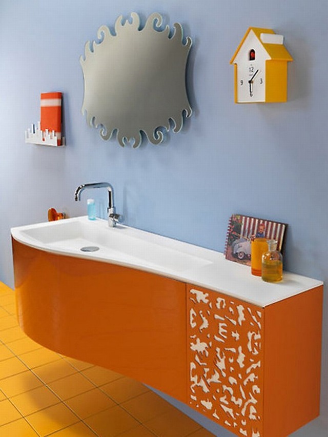peinture-salle-de-bains-idée-originale-couleur-bleue-orange