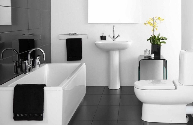 petite salle de bain noir-blanc-baignoire-rectangulaire