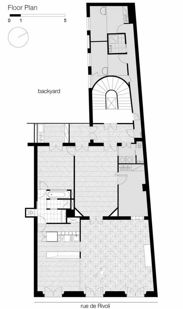 Le plan de l'appartement rue de Rivoli centre Paris architecture 