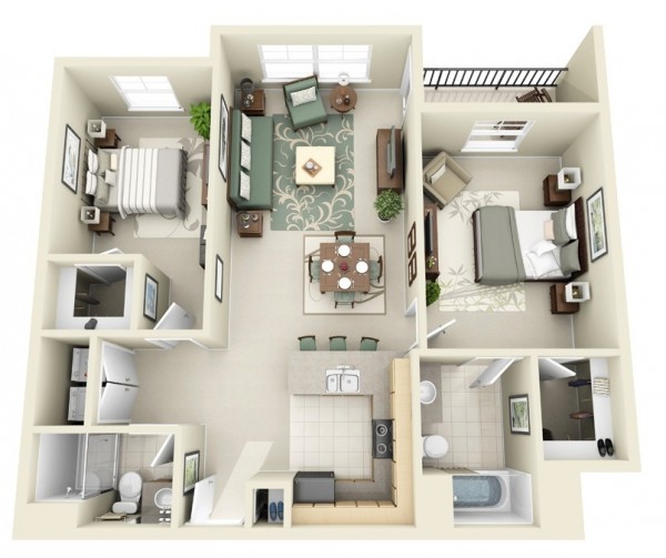 plan maison appartement deux pièces vaste