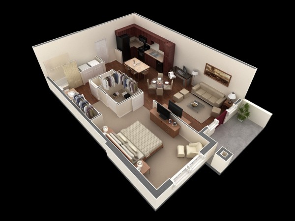 plan maison avec chambre vaste complémentée par dressing room