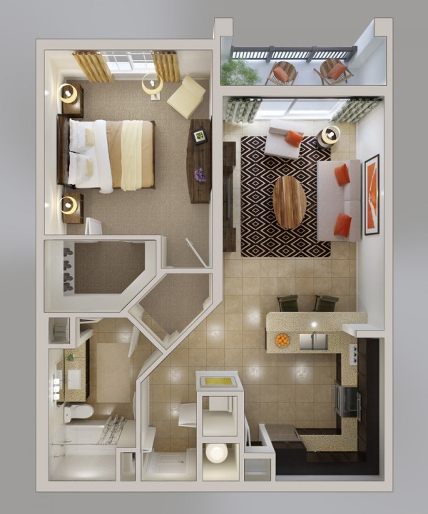 plan maison bel appartement avec petit balcon