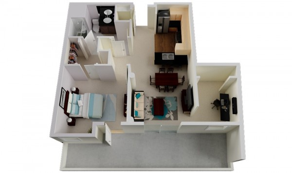 plan maison d'un appartement avec grande terrasse