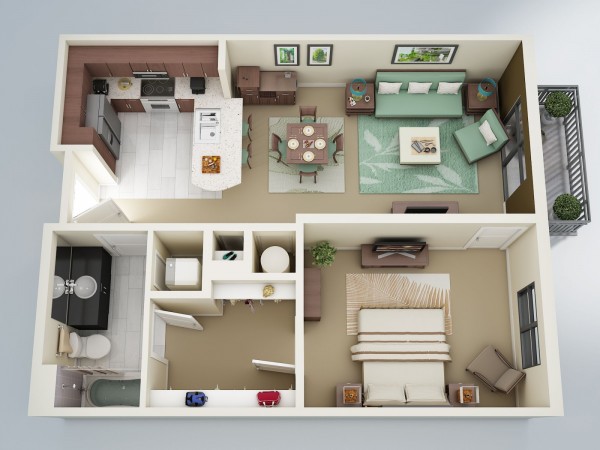 plan maison d'un appartement moderne avec grande chambre