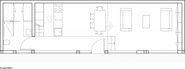 Plan de RDC avec l'aménagement du loft studio atelier cuisine salon