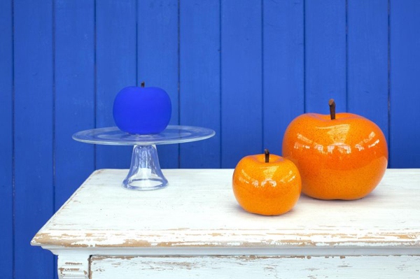 pommes oranges table bois déco