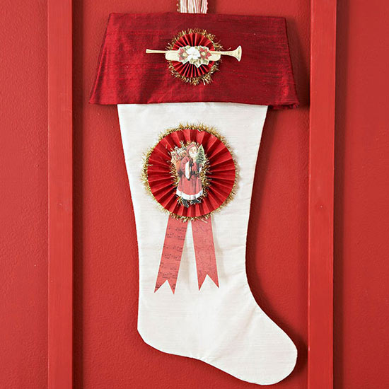 père Noël décoration-sympa-fête-chaussette-decorative-ruban