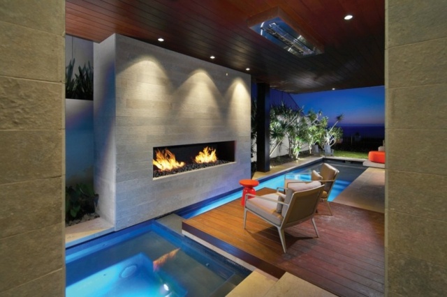 residence interieur cheminee piscine