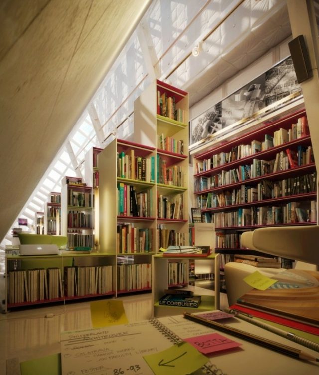 riche bibliotheque plafond aéré 