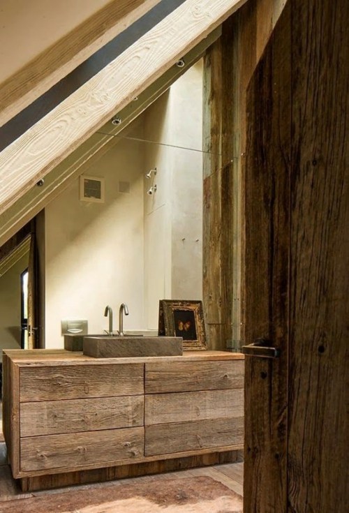 rustique salle bain porte bois