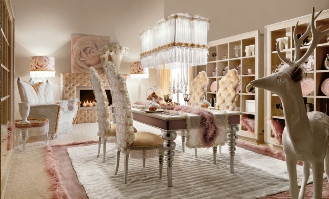 salle à manger rose beige ivoire design