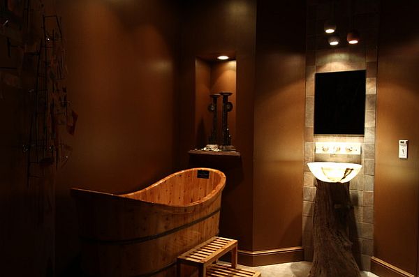 salle bain baignoire bois rustique