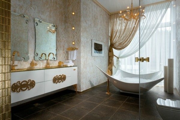 salle bain blanc doré