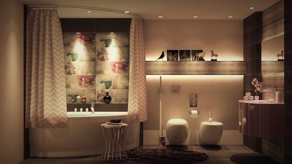 salle de bain de luxe fleurs-baignoire-angle