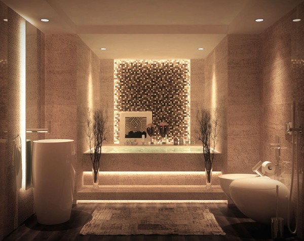 salle de bain de luxe mosaïque-baignoire