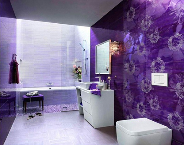 salle bain deco blanc violet
