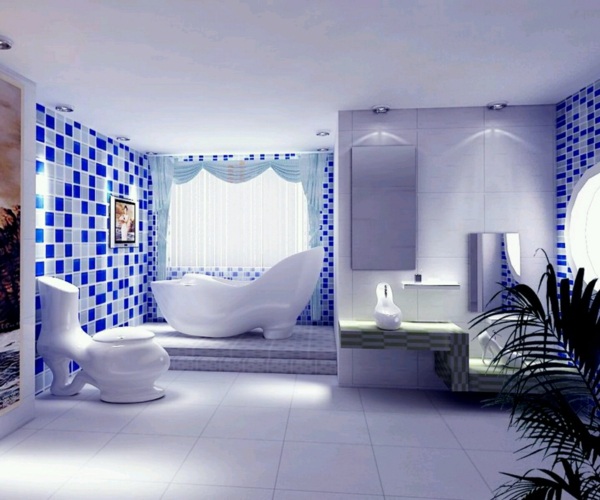 salle bain design bleu blanc
