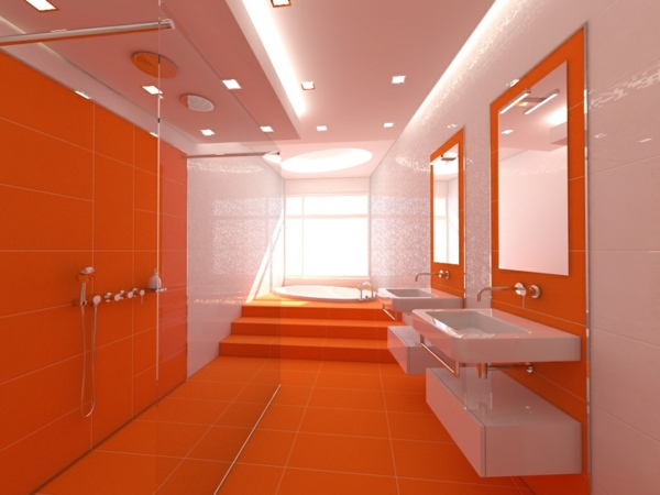 couleur orange salle bain design sol mur orange