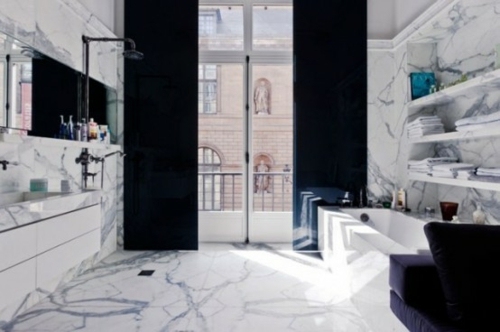 salle bain marbre couleur noir blanc