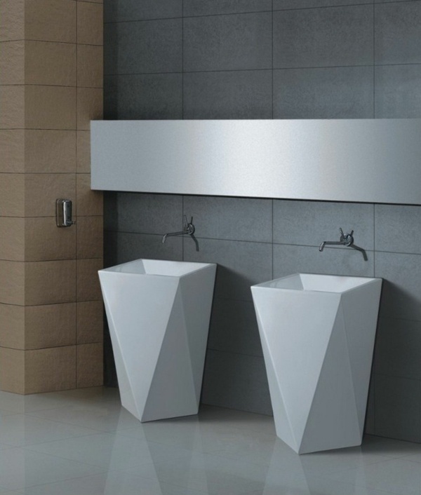 salle bain minimaliste lavabos pied forme originale