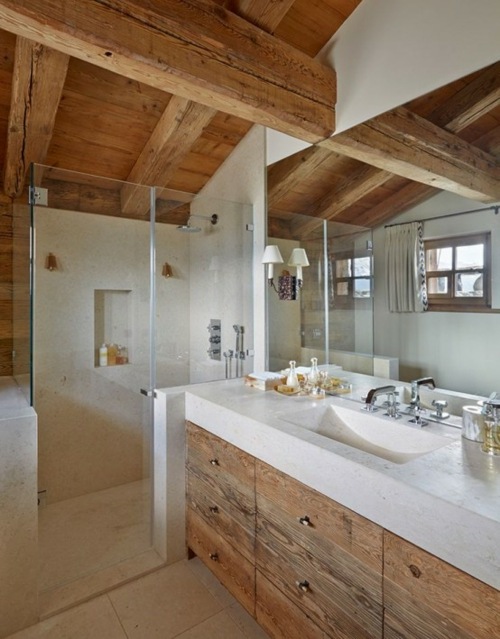 salle bain moderne verre bois