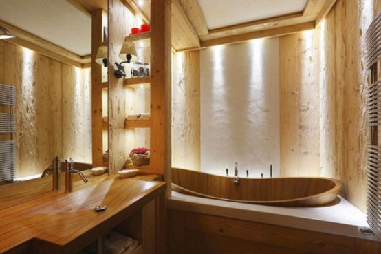 salle bain rustique vue baignoire