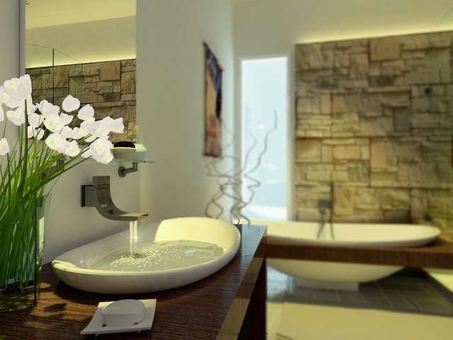 salle de bain zen contemporaine-vasque-baignoire