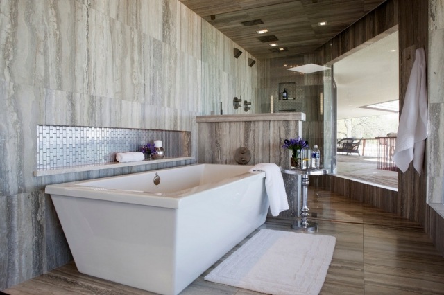 salle-bains-design-naturel-carrelage-mural-aspect-pierre-revêtement-mural-sol-aspect-bois salle de bains design