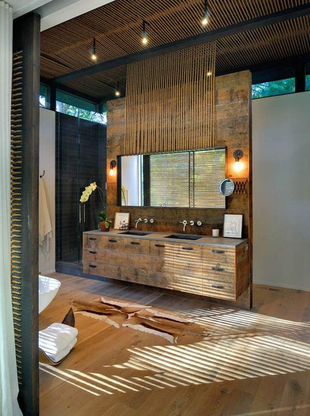 salle-bains-design-naturel-mobilier-bois-revêtement-sol-aspect-bois-orchidées
