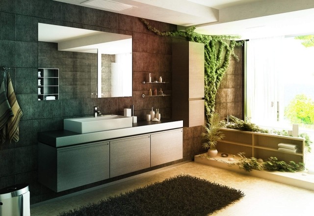 salle-bains-design-naturel-plantes-mobilier-bois salle de bains design