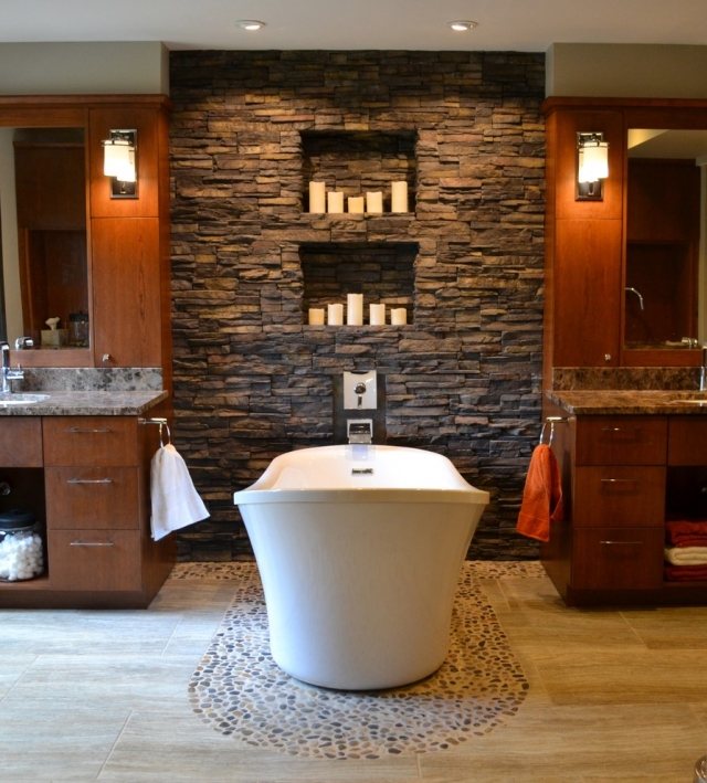 salle-bains-design-naturel-plaquettes-parement-bougies-blanches salle de bains design