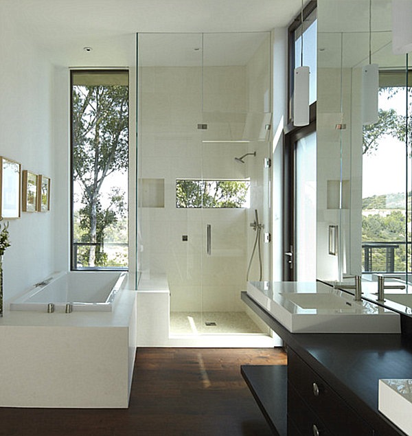 salle de bains spa moderne couleur blanche marron fonce