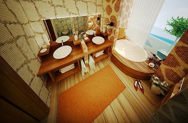 salle bains theme couleur orange