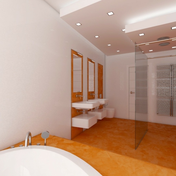 salle de bain allie blanc et orange