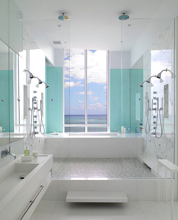 salle de bain apaisante tonalités bleu turquoise